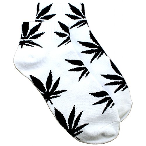 1 Pair of HighWalkers - Weed Socks - White Socks/Black Leaves - No Show - EDMPlug