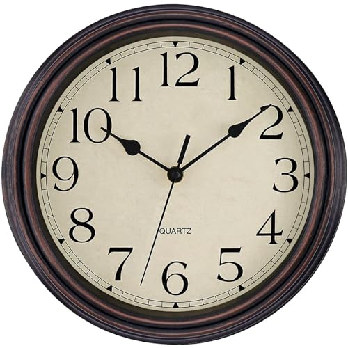 Foxtop Retro Silent Non-Ticking Round Classic Clock Quartz Decorative Battery Operated Wall Clock for Living Room Kitchen Home Office 12 inch (Bronze)