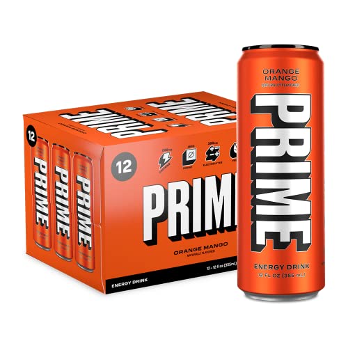 PRIME Energy ORANGE MANGO | Zero Sugar Energy Drink | Preworkout Energy | 200mg Caffeine with 300mg of Electrolytes and Coconut Water for Hydration| Vegan | Gluten Free |12 Fluid Ounce | 12 Pack