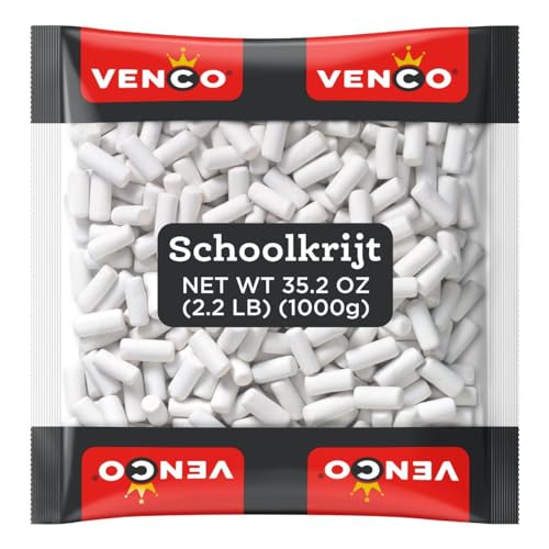 Venco Schoolkrijt Licorice Chalk Sticks 2.2lbs Bag - Crunchy White Mint Coated Candy - Soft Sweet Anise Filling - Original Dutch Food - Candy bulk