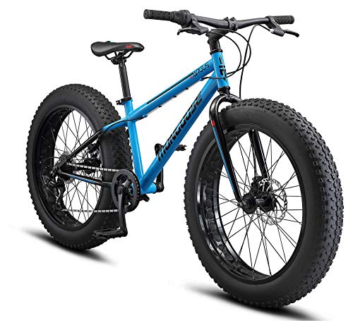 Mongoose Argus ST Youth Fat Tire Mountain Bike for Boys and Girls, 24 x 4 Inch Tire, 7-Speed, 12-Inch Steel Frame, Mechanical Disc Brakes, Twist Shifters, Blue
