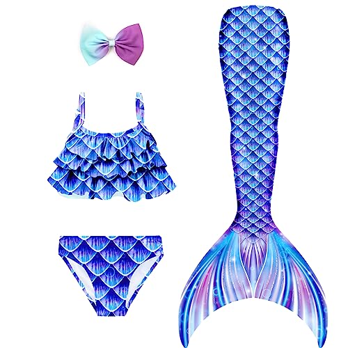 Danvren Mermaid Tails for Swimming Girls Bathing Suits Swimsuit Swimwear Bikini 3 Pcs for 3-12 Year Old