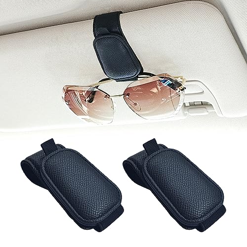 Yuoyar 2 Packs Magnetic Sunglass Holder for Car Visor - Sunglasses Clip for Car Visor Universal Fit for Different Size Eyeglasses - Convenient Interior Car Accessories (Black)