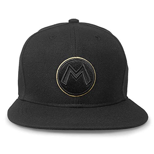 Controller Gear Super Mario Flat Bill Snap Back Hat (Black & Gold Mario M)
