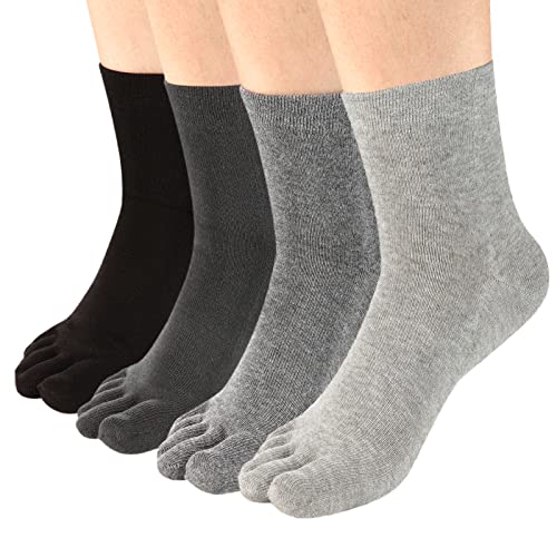 Meaiguo Toe Socks Running Five Finger Crew Cotton for Men Women 4 Pairs(MenA1)