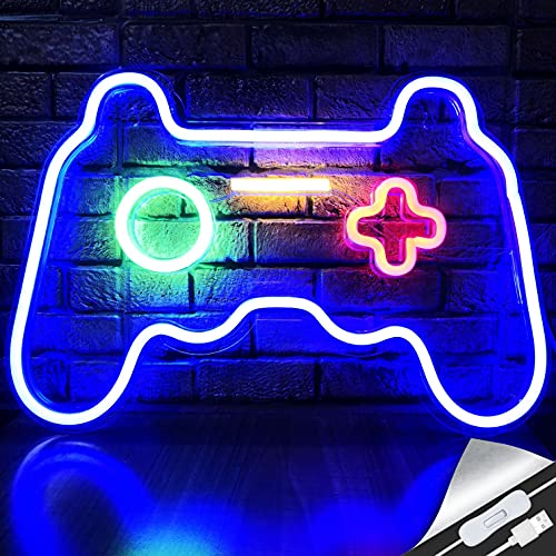 LED Game Neon Sign Gamepad Shape LED Sign Light Gamer Gift for Teen Boys, Game Room Décor, Bedroom Wall Gaming Decoration, Gaming Room Lightup Signs Accessories Video Game Battle Station Wall Signs