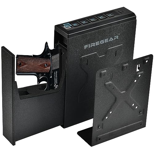 FIREGEAR Gun Safe Biometric Pistol Safe, Quick Access Handgun Safe, Safes for Handgun with Fingerprint, PIN Code, KEY, Mounted Nightstand and Gun Lock Box for Car, Truck, Desk, Bedside, Wall