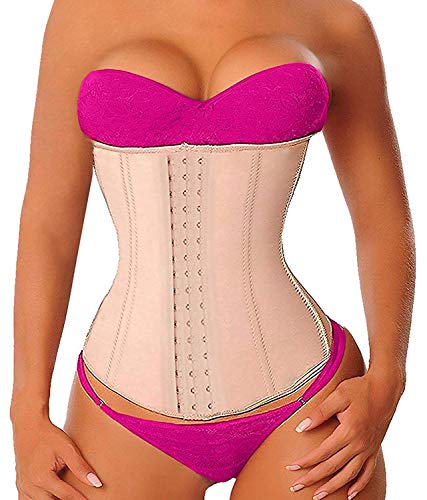YIANNA Women's Latex Waist Trainer Long Torso Underbust Corsets Cincher Sport Girdle Body Shaper, Size XS (Beige)
