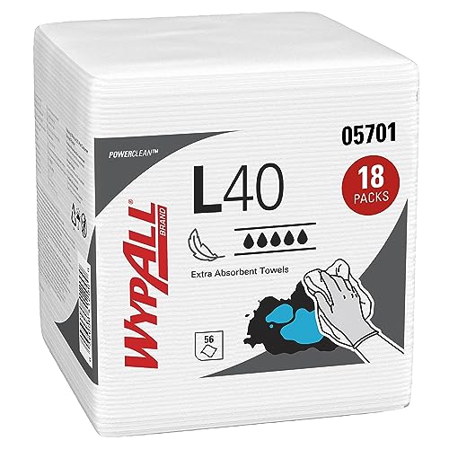 WypAll PowerClean L40 Extra Absorbent Towels (05701), Quarterfold, Limited Use Towels, White (56 Sheets/Pack, 18 Packs/Case, 1,008 Sheets/Case)