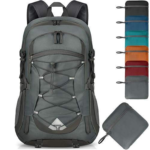 IGOLUMON Lightweight Hiking Backpack 40L Packable Hiking Daypack for Men Women Waterproof Camping Backpack Hiking Bag Foldable Backpack Outdoor Sport Travel Daypack for Climbing Trekking Camping,Grey