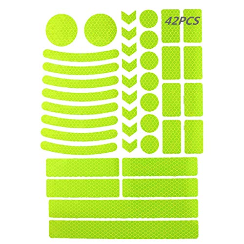 42Pcs Reflective Stickers, Reflective Helmet Bicycle Stickers， Reflective Decals, BikeReflective Tape, NightSafety StickersforBicycle, Wheelchairs, Motorbike, Helmet, Scooter (Green)