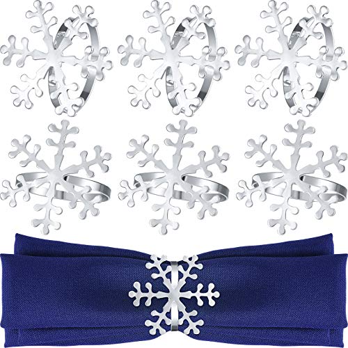 Patelai Snowflake Napkin Rings Thanksgiving Christmas Napkin Holders Napkin Rings Exquisite Household Alloy Napkin Rings for Christmas Wedding (Silver, 12)