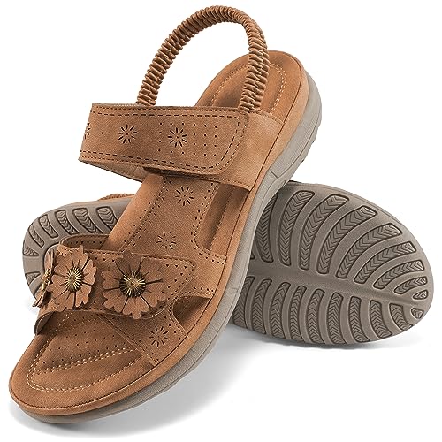Ablanczoom Sandals for Women Summer Flat Shoes with Adjustable Elastic Slingback Strap Womens Comfortable Open Toe Slip on Dressy Flats Sandals
