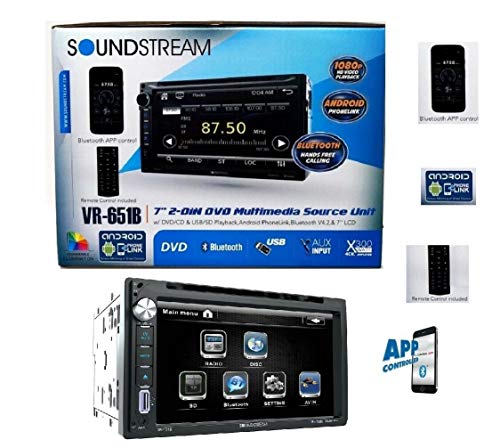 Soundstream VR-651B 7 Inch Double Din Touchscreen DVD-CD Car Stereo, Android MHL PhoneLink Auto Radio with Bluetooth and Built In EQ