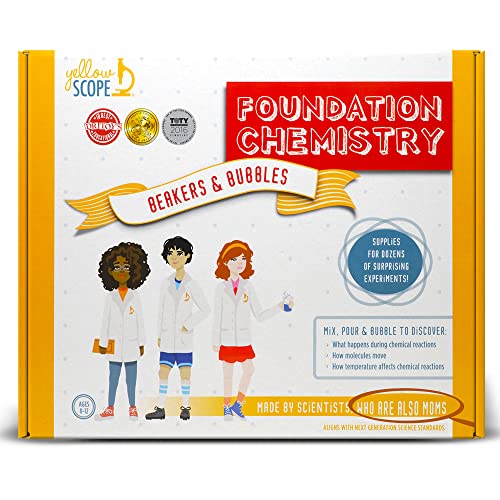 Yellow Scope Chemistry Kit, Science Experiment for Girls & Boys, STEM Activities for Kids Ages 8-12, Beakers & Bubbles Foundation Chem Set