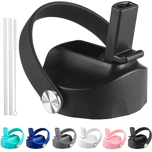 DBIW Straw Lid Compatible with 12 16 18 32 40 oz Wide Mouth Hydro Flask, Lids with Straw for Water Bottle Accessories, Replacement Straw Cap with Flex Handle for Hydroflask, Black