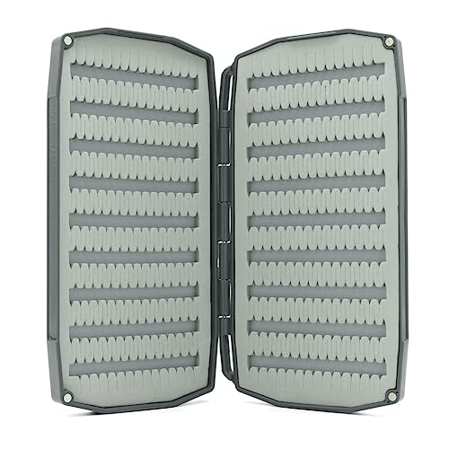 UMPQUA UPG Foam Double Essential Large Gray Fly Box - Lightweight Strong Impact-Resistant Quick-Loading Fly Storage Case - Fly Fishing Tackle Organizer