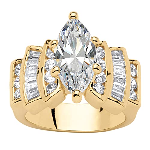 PalmBeach Yellow Gold-Plated or Silvertone Marquise Cut Cubic Zirconia Step Top Engagement Ring Size 6