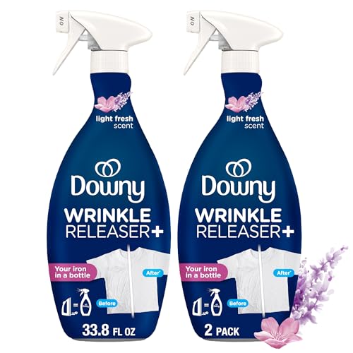 Downy Wrinkle Releaser Spray, All In One Formula, Removes Wrinkles, Static and Odor Eliminator, Light Fresh Scent, 33.8 Fl Oz, Pack of 2 (Packaging May Vary)