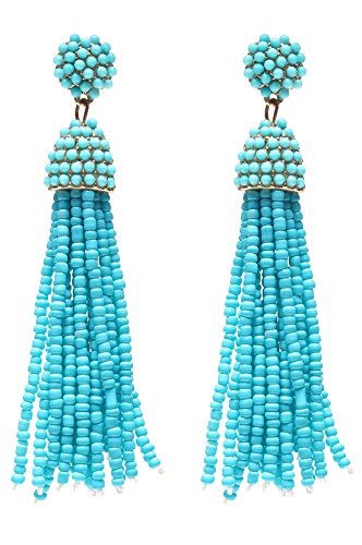 NLCAC Women's Beaded tassel earrings Long Fringe Drop Earrings Dangle Turquoise