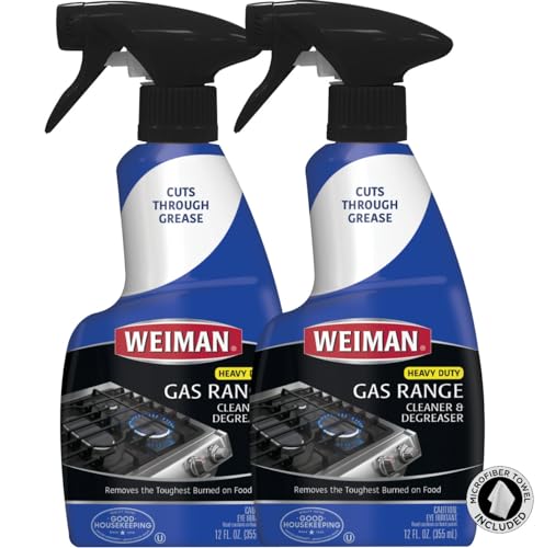 Weiman Heavy Duty Gas Range & Stove Top Cleaner and Degreaser - 2 Pack, 24 Ounces with MicroFiber Cleaning Towel