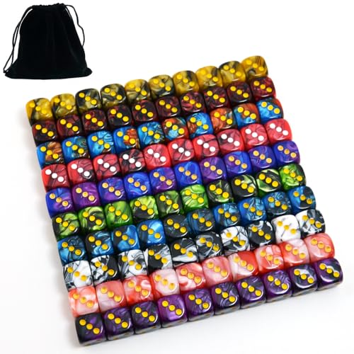 Smartdealspro 100-Pack Two Color 12mm Round Angle Six Sided Dice Die with Free Pouch for Tenzi, Farkle, Yahtzee, Bunco or Teaching Math