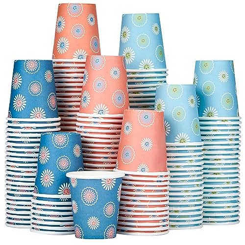 SIUQ 300 Pack 3 oz Paper Cups, Disposable Bathroom Cups, Mini Mouthwash Cups, Small Cups for Holiday Christmas Party, Hot/Cold Beverage Drinking Cup for Gargle Espresso Juice Medicine (Daisy)