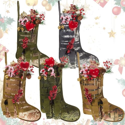 Juexica 5 Pcs Tactical Christmas Stockings Military Stocking Bags Camouflage Men Boy Tree Hanging Ornaments Gear Pouch for Veterans Soldiers Recruits
