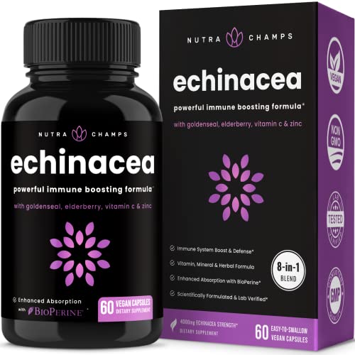 Echinacea Goldenseal 1000mg with Elderberry, Vitamin C, Zinc & Ginger | Immune Boost Vegan Echinacea Capsules with Goldenseal Root & BioPerine for Absorption | Premium Echinacea Root Supplement