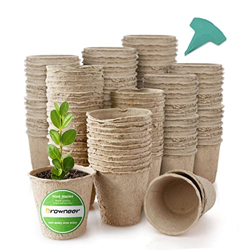 GROWNEER 120 Packs 3 Inch Peat Pots Plant Starters for Seedling with 15 Pcs Plant Labels, Biodegradable Herb Seed Starter Pots Kits, Garden Germination Nursery Pot