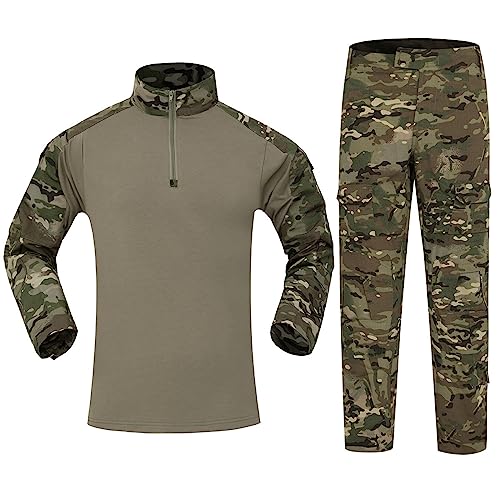 Men's Outdoor Sports Camouflage Shirt and Pants Set Long Sleeve BDU Hunting 1/4 Zip Mens Bathing Suits 2 Piece Outfits for Men Big and Tall