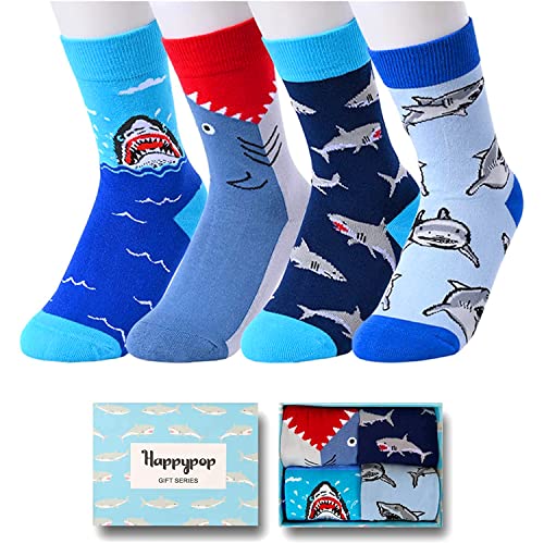 HAPPYPOP Boys Socks Kids Socks Crazy Socks Silly Socks Funny Socks for Kids, Fun Boys Novelty Socks Childrens Socks Shark Gifts Shark Socks for Kids Boys