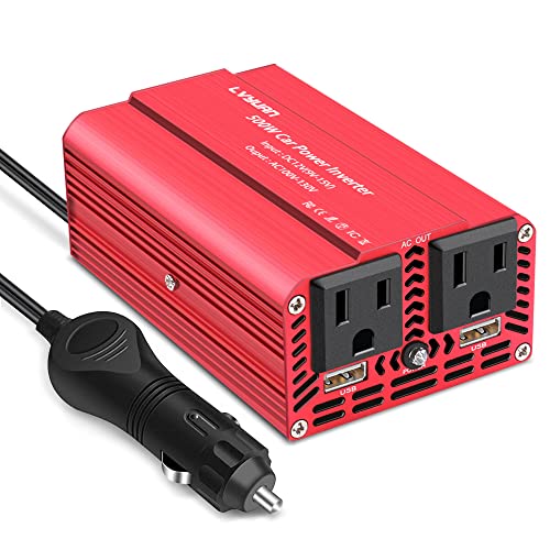LVYUAN 500W Power Inverter DC 12V to 110V AC Car Inverter Converter with 3.1A Dual USB Car Adapter Red