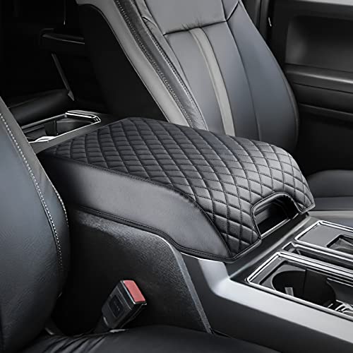 ISSYAUTO Center Console Cover Compatible with 2015-2020 F150, 2017-2022 F250 F350 F450, 2018-2023 Expedition, Leather Armrest Cover Cushion Arm Rest Cover (Bucket Seat Only)