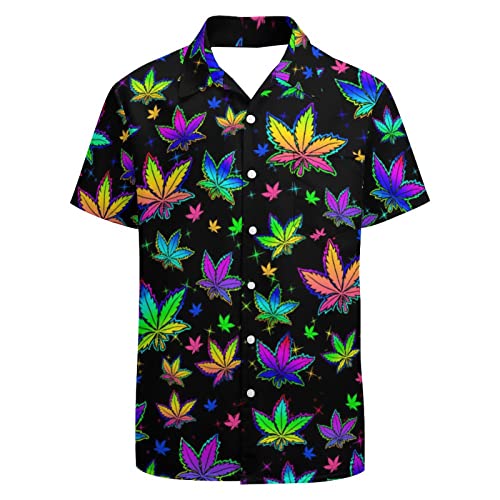Prowinly Men's Color Weed Leaf Hawaiian Shirt,Button Down Shirts Short Sleeves Party Shirts Button Up Beach Shirt XL