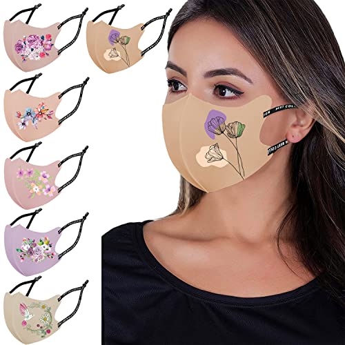 OMG Decor Face Masks Washable,Cloth Face Mask Reusable,Ice Silk Cotton Cloth Masks,Adjustable Cloth Mask for Female Adult,Flower Pattern Cloth Face Mask,Pack of 6,Multicolor