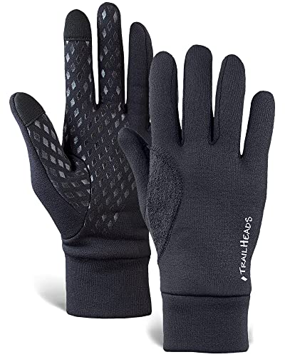 TrailHeads Men’s Power Running Gloves - Black Touchscreen Gloves - Lightweight Gloves - Large