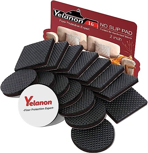 Yelanon Non Slip Furniture Pads -16 pcs 2” Furniture Grippers Hardwood Floors, Non Skid for Furniture Legs,Self Adhesive Rubber Feet, Anti Slide Furniture Floors Protectors for Keep Couch Stoppers