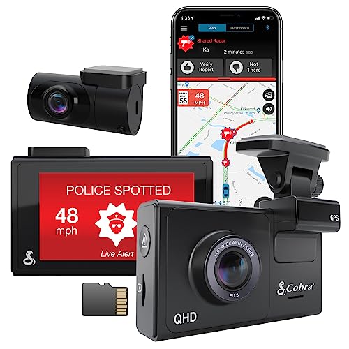 Cobra Smart Dash Cam + Rear Cam (SC 200D) – QHD+ 1600P Resolution, Built-in Wi-Fi & GPS, Voice Commands, Live Police Alerts, Incident Reports, Emergency Mayday, Drive Smarter App, 16GB SD Card Incl.