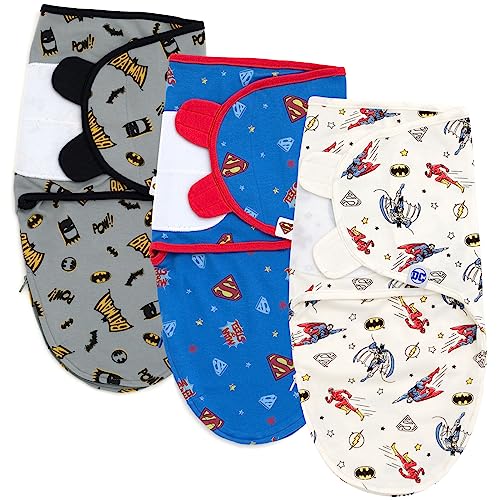 DC Comics Justice League Batman Superman The Flash Newborn Baby Boys 3 Pack Swaddle Sacks Gray/Blue White 0-3 Months