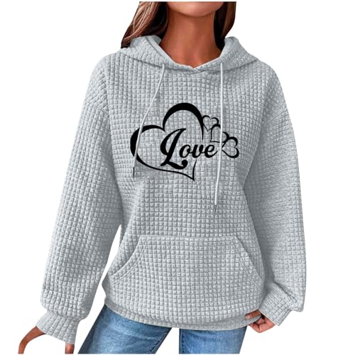 21st Birthday Gifts for Her Womens Tops Spring 2024 Casual Dressy Love Heart Printed Crew Neck T Shirts Trendy Long Sleeve Drawstring Sweatshirt