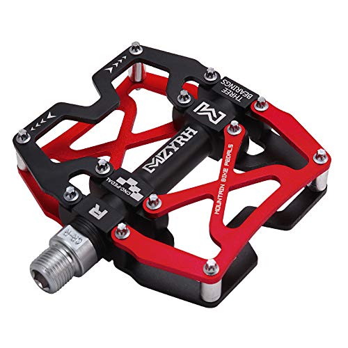 MZYRH Mountain Bike Pedals, Ultra Strong Colorful CNC Machined 9/16' Cycling Sealed 3 Bearing Pedals (Red Black Black)