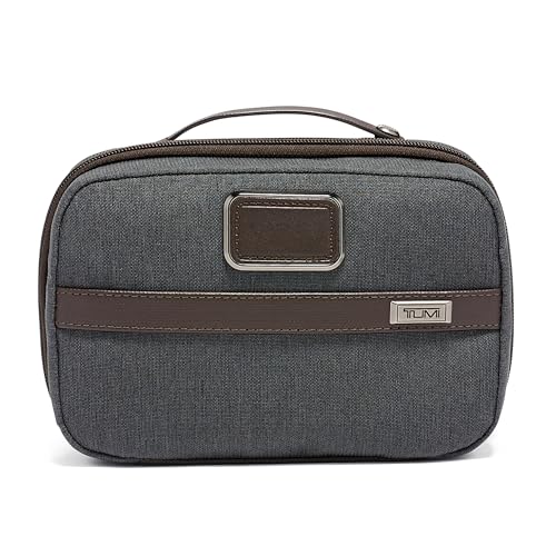 TUMI Alpha 3 Split Travel Kit - Luggage Accessories Toiletry Bag for Men and Women with Embossed Leather Carry Handle - Anthracite