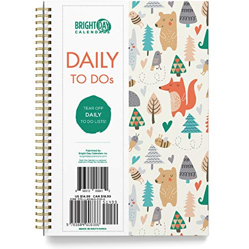 Undated To Do List Daily Task Checklist Planner Time Management Notebook by Bright Day Non Dated Flex Cover Spiral Organizer Habit Tracker 8.25 x 6.25 (Critters)