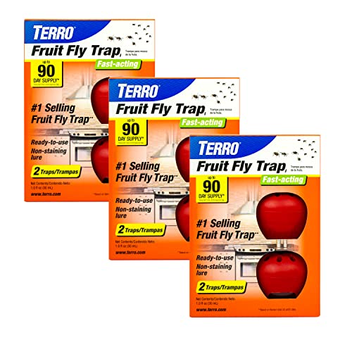 TERRO T2503-3 Ready-to-Use Indoor Fruit Fly Trap with Built in Window - 6 Traps + 270 Day Lure Supply