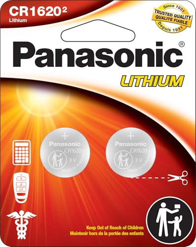 Panasonic CR1620 3.0 Volt Long Lasting Lithium Coin Cell Batteries in Child Resistant, Standards Based Packaging, 2-Battery Pack