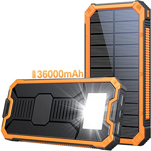 Power-Bank-Solar-Charger - 36000mAh Solar Power Bank, PD 20W Fast Charger,Drop-Proof Waterproof Dustproof Built-in LED Flashlight for iPhone, Tablet, Samsung and More USB Device(Orange)
