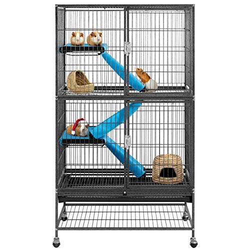 Yaheetech 54'' H Ferret Cage Rolling Small Animal Cage Tall Chinchilla Cage with Hammock & 4 Tiers Ramps Metal Critter Nation Cage for Chinchillas/Guinea Pigs, Ferret Cages, Black