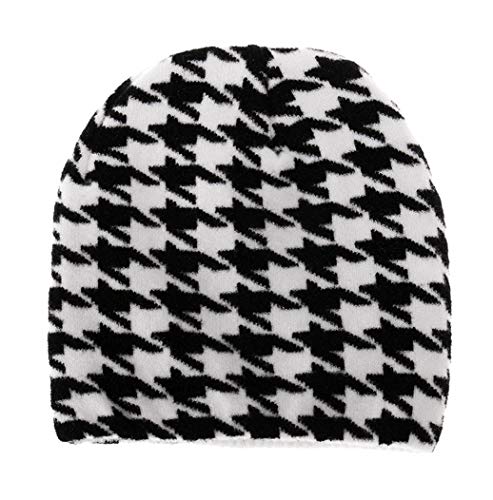 Newfancy Women Men Winter Hats Houndstooth Print Beanie Knitted Soft Warm Slouchy Skull Ski Cap