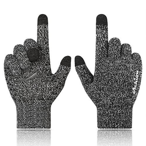 Achiou Winter Gloves for Men Women, Touch Screen Texting Warm Gloves with Thermal Soft Knit Lining,Elastic Cuff 6 Size Choice